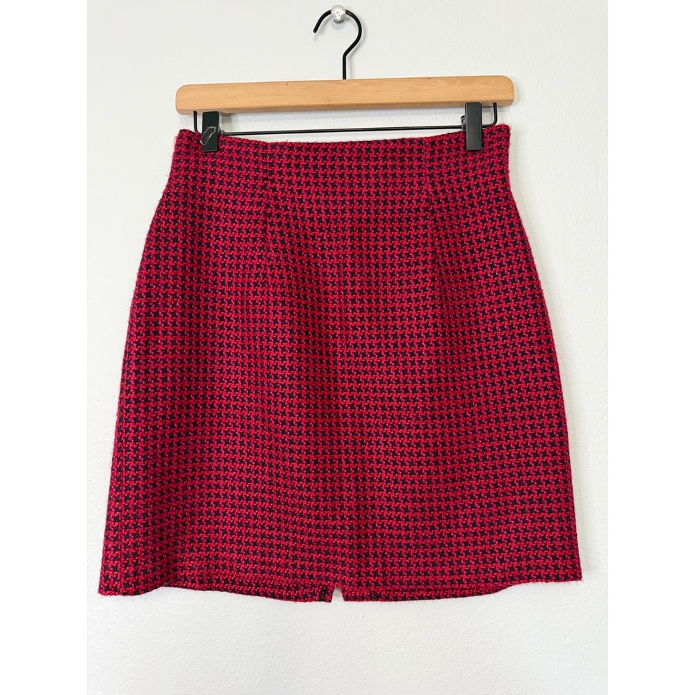 Vintage Rampage - Red and Black Houndstooth Style Print Pencil Skirt Wool Blend